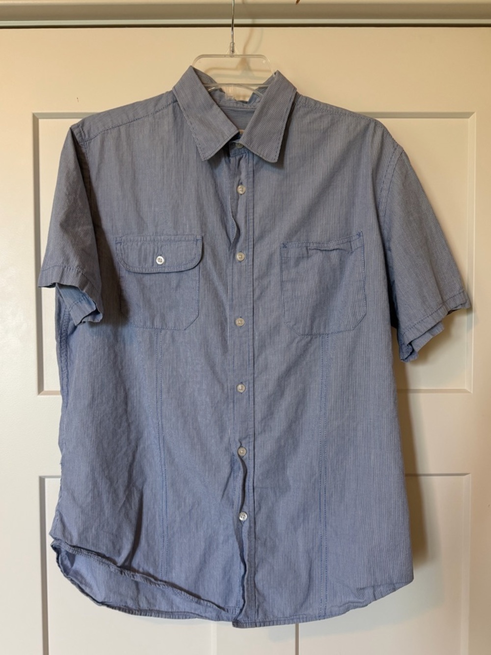 Men’s Paper Denim & Cloth button up shirt in blue and white stripes, cotton, L